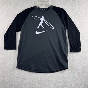 Nike Kids Dri-FIT Baseball Graphic Raglan Long Sleeve Shirt Gray Black Size XL